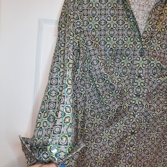 Lafayette 148 Geometric Print Button Down Blouse Sz 4 - Picture 3 of 11